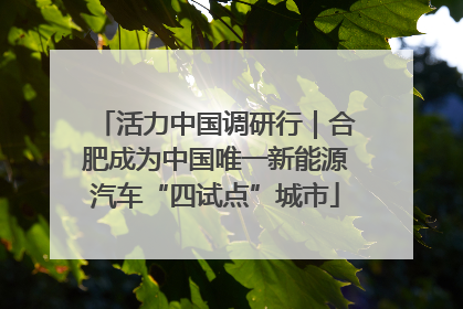 活力中国调研行｜合肥成为中国唯一新能源汽车“四试点”城市